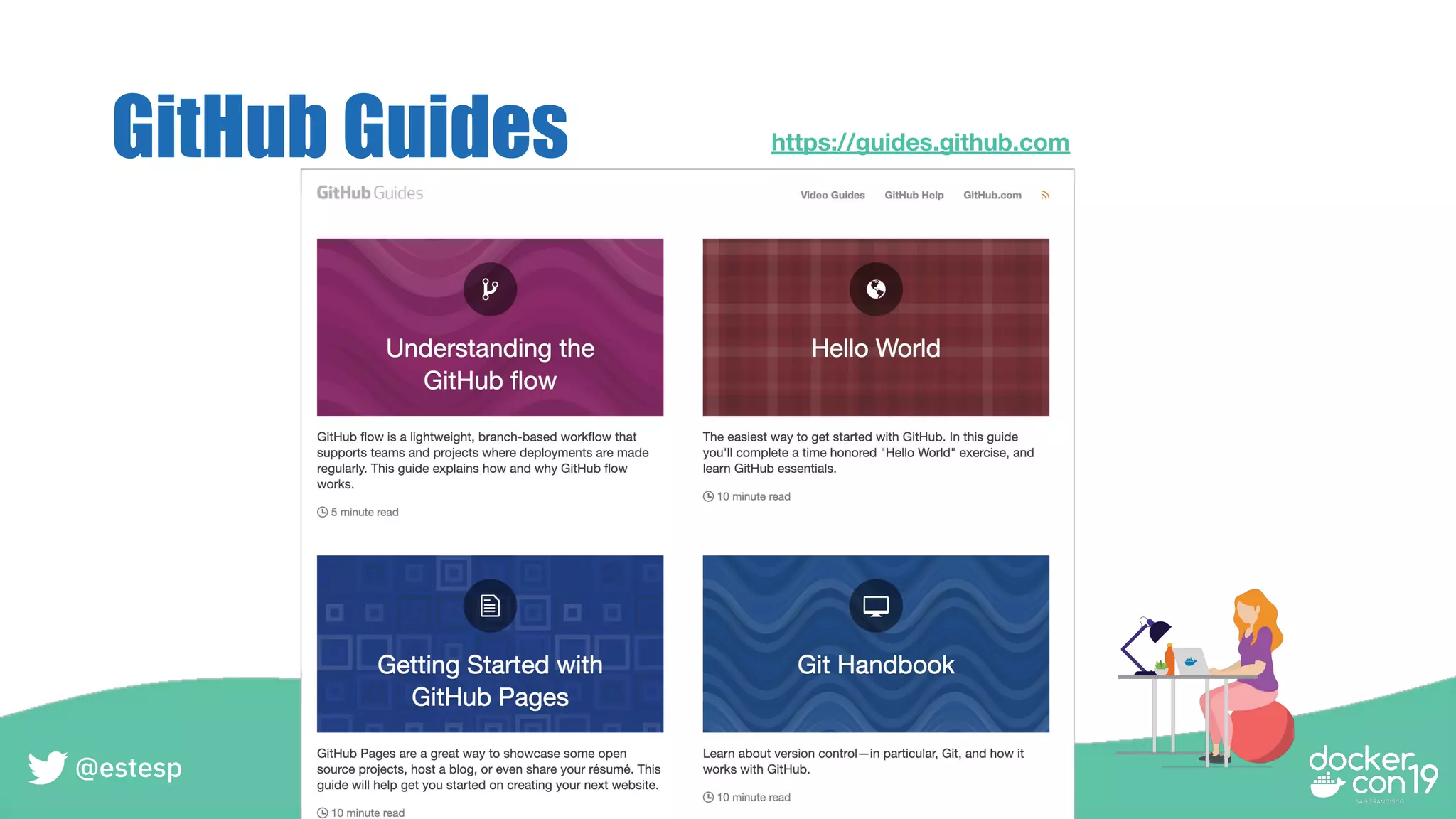 GitHub Guides https://guides.github.com
@estesp
 