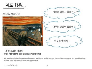 14 
저도 했음... 
네 저도 했습니다. 
비웃음 당하지 않을까 ??? 
아무런 반응이 없으면 … 
한국의 명예가 … 
다 쓸데없는 걱정임 
 