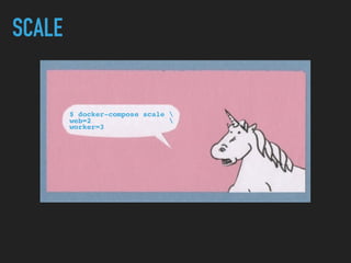 SCALE
$ docker-compose scale 
web=2 
worker=3
 