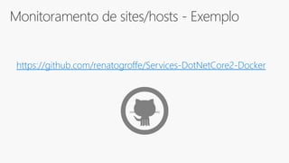 Monitoramento de sites/hosts - Exemplo
https://github.com/renatogroffe/Services-DotNetCore2-Docker
 