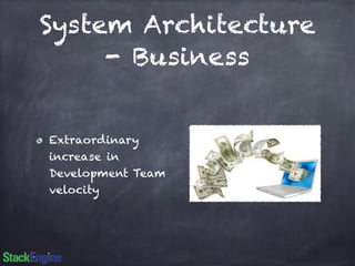 System Architecture 
- Business 
Extraordinary 
increase in 
Development Team 
velocity 
 