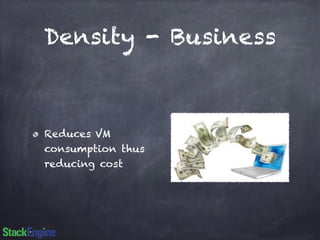 Density - Business 
Reduces VM 
consumption thus 
reducing cost 
 
