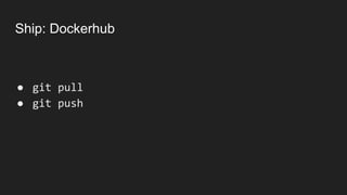 Ship: Dockerhub
● git pull
● git push
 
