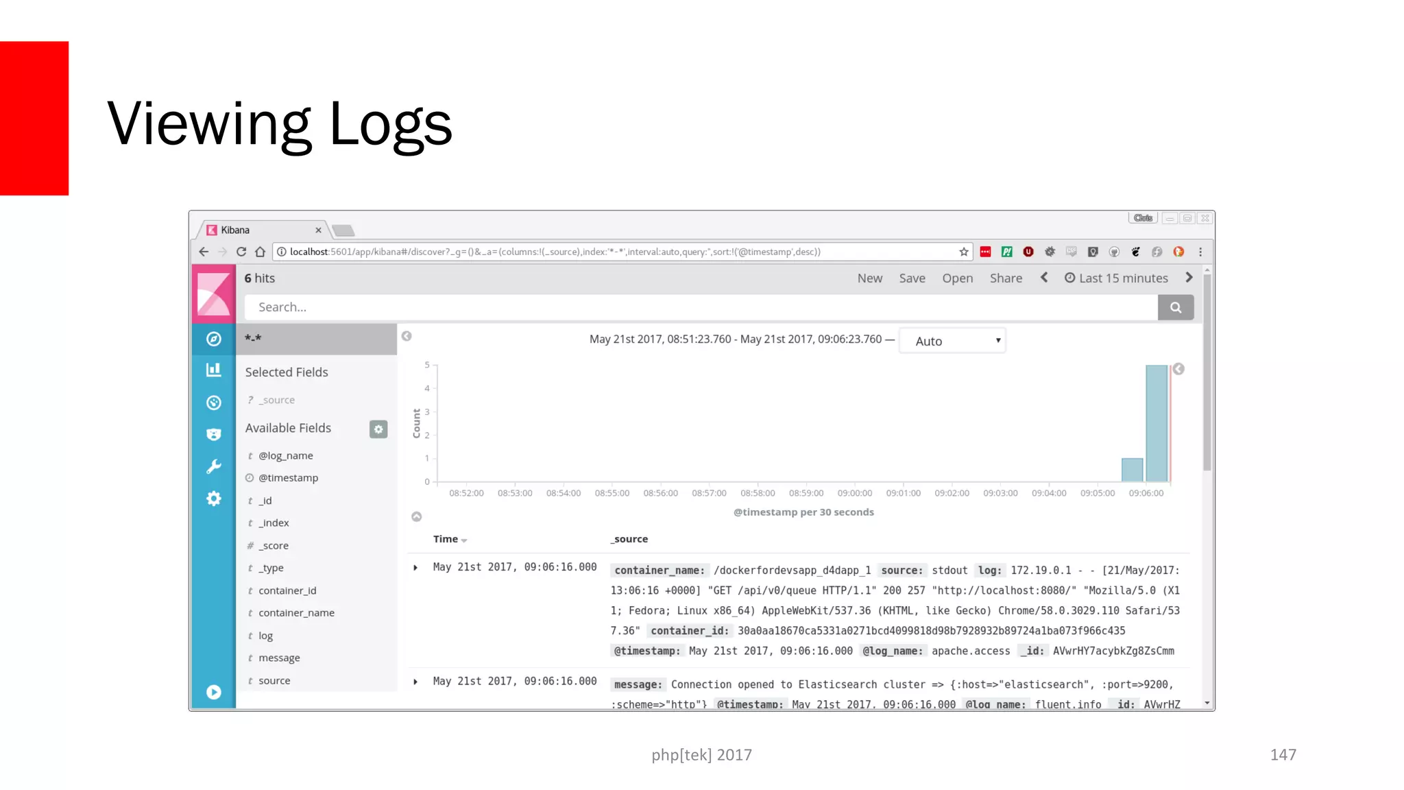 Viewing Logs
php[tek] 2017 147
 