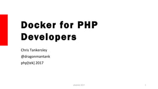 Docker for PHP
Developers
Chris Tankersley
@dragonmantank
php[tek] 2017
php[tek] 2017 1
 