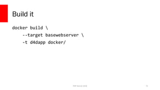PHP Detroit 2018
Build it
docker build 
--target basewebserver 
-t d4dapp docker/
73
 