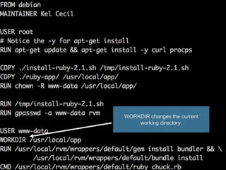 WORKDIR changes the current
working directory.
 