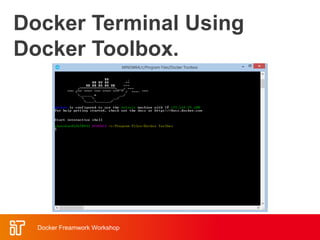 Docker Terminal Using
Docker Toolbox.
Docker Freamwork Workshop
 