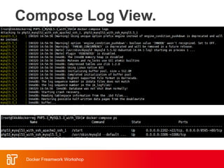 Compose Log View.
Docker Freamwork Workshop
 