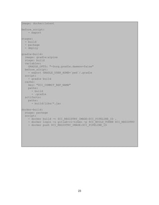 23
image: docker:latest
before_script:
- export
stages:
- build
- package
- deploy
gradle-build:
image: gradle:alpine
stage: build
variables:
GRADLE_OPTS: "-Dorg.gradle.daemon=false"
before_script:
- export GRADLE_USER_HOME=`pwd`/.gradle
script:
- gradle build
cache:
key: "$CI_COMMIT_REF_NAME"
paths:
- build
- .gradle
artifacts:
paths:
- build/libs/*.jar
docker-build:
stage: package
script:
- docker build -t $CI_REGISTRY_IMAGE:$CI_PIPELINE_ID .
- docker login -u gitlab-ci-token -p $CI_BUILD_TOKEN $CI_REGISTRY
- docker push $CI_REGISTRY_IMAGE:$CI_PIPELINE_ID
 