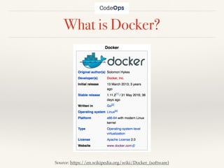 What is Docker?
Source: https://en.wikipedia.org/wiki/Docker_(software)
 