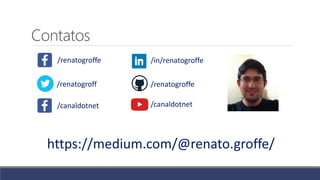 Contatos
https://medium.com/@renato.groffe/
/renatogroffe /in/renatogroffe
/canaldotnet
/renatogroffe
/canaldotnet
/renatogroff
 