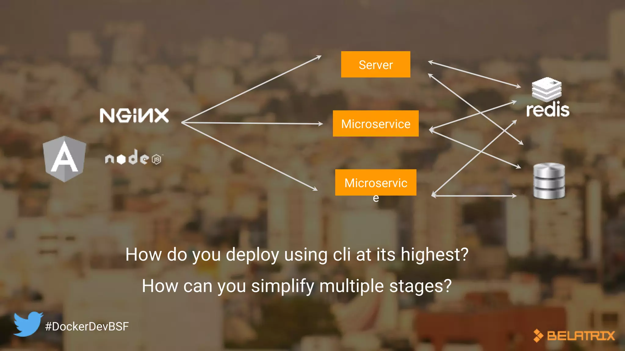 How can you simplify multiple stages?
Server
Microservice
Microservic
e
How do you deploy using cli at its highest?
#DockerDevBSF
 
