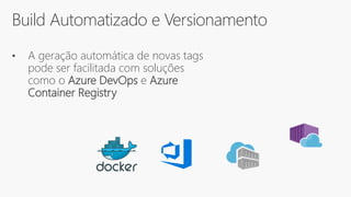 Build Automatizado e Versionamento
• A geração automática de novas tags
pode ser facilitada com soluções
como o Azure DevOps e Azure
Container Registry
 