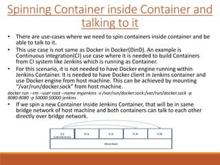 Spinning Container inside Container and
talking to it
• There are use-cases where we need to spin containers inside contai...
