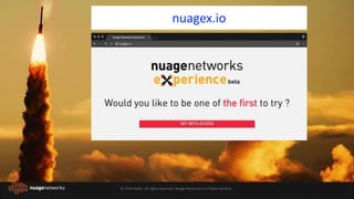 © 2016 Nokia. All rights reserved. Nuage Networks is a Nokia venture.
LAUNCH DATE nuagex.io
 
