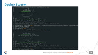 |
Docker Swarm
Mai 2018Meetup Docker Geneva : Orchestrators 19
 