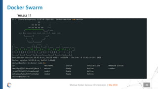 |
Docker Swarm
Mai 2018Meetup Docker Geneva : Orchestrators 21
Yessss !!
 