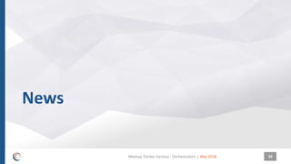 |
News
Mai 2018Meetup Docker Geneva : Orchestrators 39
 