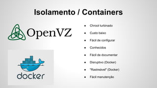 Isolamento
Fonte: http://www.itdestination.com/training/courses/adv-linux/
 