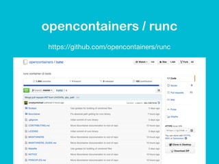 opencontainers / runc
https://github.com/opencontainers/runc
 