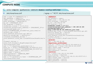 32
NETWORK NODE
openstack-neutron neutron-ml2 neutron-openvswitch
metadata_agent 정보 입력
[DEFAULT]
auth_url = http://192.168.32.181:5000/v2.0
auth_region = regionOne
admin_tenant_name = service
admin_user = neutron
admin_password = service
nova_metadata_ip = 192.168.32.181
metadata_proxy_shared_secret = meta123
sed -i "s/auth_url/#auth_url/g"
/etc/neutron/metadata_agent.ini
sed -i "s/auth_region/#auth_region/g"
/etc/neutron/metadata_agent.ini
sed -i
"s/admin_tenant_name/#admin_tenant_name/g"
/etc/neutron/metadata_agent.ini
sed -i "s/admin_user/#admin_user/g"
/etc/neutron/metadata_agent.ini
sed -i "s/admin_password/#admin_password/g"
/etc/neutron/metadata_agent.ini
sed -i "/[DEFAULT]/a 
auth_url = http://$CONTROLLER_IP:5000/v2.0n
auth_region = regionOnen
admin_tenant_name = servicen
admin_user = neutronn
admin_password = $SERVICE_PWDn
nova_metadata_ip = $CONTROLLER_IPn
metadata_proxy_shared_secret = $META_PWD"
/etc/neutron/metadata_agent.ini
#edit /etc/neutron/metadata_agent.ini
egrep -v "^#|^$" /etc/neutron/metadata_agent.ini
 