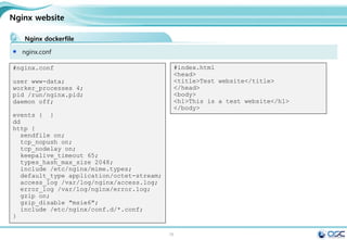 76
What to do during 30 min.
Install MySQL and WordPress Using Docker
Mysql / wordpress image 가지고 오기
[root@docker01 wordpress]# docker pull mysql:latest
Pulling repository mysql
0beee7f478c8: Download complete
Status: Downloaded newer image for mysql:latest
[root@docker01 wordpress]# docker images
REPOSITORY TAG IMAGE ID CREATED VIRTUAL SIZE
mysql latest 0beee7f478c8 3 weeks ago 283.1 MB
[root@docker01 wordpress]# docker run --name test-mysql -e MYSQL_ROOT_PASSWORD='test'
-d mysql
8f0c7c57b35a4177e8722d4868ff891a2821776dd3f075e02a126475f94f41db
[root@docker01 wordpress]#
[root@docker01 wordpress]# docker ps -l
CONTAINER ID IMAGE COMMAND CREATED
STATUS PORTS NAMES
8f0c7c57b35a mysql:5 "/entrypoint.sh mysq 28 seconds ago Up
27 seconds 3306/tcp test-mysql
 