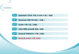 78
What to do during 30 min.
Install MySQL and WordPress Using Docker
수정 후 이미지 commit하기
[root@docker01 wordpress]# docker ps
CONTAINER ID IMAGE COMMAND CREATED S
TATUS PORTS NAMES
981485e03a06 wordpress:4 "/entrypoint.sh apac 25 minutes ago U
p 25 minutes 0.0.0.0:80->80/tcp test-wordpress
8f0c7c57b35a mysql:5 "/entrypoint.sh mysq 32 minutes ago U
p 32 minutes 3306/tcp test-mysql
[root@docker01 wordpress]# docker commit 9814 osc_wordpress
-bash: docker: command not found
[root@docker01 wordpress]# docker commit 9814 osc_wordpress
10a6ed19d49729deeacf5c9bb6c91a6f0ef17c08d04664c6294e64b49b2c09d6
[root@docker01 wordpress]# docker commit 8f0c osc_mysql
C6b9d3708309f98304c547ab2d39924dc39741b7b62d9252ed062c252041554a
//docker stop docker stop `docker ps -qa`
[root@docker01 ~]# docker run --name osc_mysql -e MYSQL_ROOT_PASSWORD='test' -d
osc_mysql
fb2e1ee783747dbf9c77f35648752a29735a982bf3bdb07cfdb7631b05a8bd28
docker run --name osc_wordpress2 --link test-mysql:mysql -p 80:80 -d osc_wordpress
 