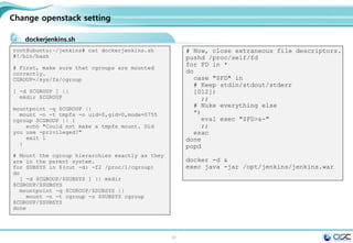 81
Getting started with Compose and Wordpress
Install MySQL and WordPress Using Docker
간단 program
[root@docker01 wordpress]# cat wp-config.php
<?php
define('DB_NAME', 'wordpress');
define('DB_USER', 'root');
define('DB_PASSWORD', '');
define('DB_HOST', "db:3306");
define('DB_CHARSET', 'utf8');
define('DB_COLLATE', '');
define('AUTH_KEY', 'test');
define('SECURE_AUTH_KEY', 'test');
define('LOGGED_IN_KEY', 'test');
define('NONCE_KEY', 'test');
define('AUTH_SALT', 'test');
define('SECURE_AUTH_SALT', 'test');
define('LOGGED_IN_SALT', 'test');
define('NONCE_SALT', 'test');
$table_prefix = 'wp_';
define('WPLANG', '');
define('WP_DEBUG', false);
if ( !defined('ABSPATH') )
define('ABSPATH', dirname(__FILE__) . '/');
require_once(ABSPATH . 'wp-settings.php');
[root@docker01 wordpress]# cat router.php
<?php
$root = $_SERVER['DOCUMENT_ROOT'];
chdir($root);
$path =
'/'.ltrim(parse_url($_SERVER['REQUEST_URI'])['p
ath'],'/');
set_include_path(get_include_path().':'.__DIR__
);
if(file_exists($root.$path))
{
if(is_dir($root.$path) &&
substr($path,strlen($path) - 1, 1) !== '/')
$path = rtrim($path,'/').'/index.php';
if(strpos($path,'.php') === false) return
false;
else {
chdir(dirname($root.$path));
require_once $root.$path;
}
}else include_once 'index.php';
 