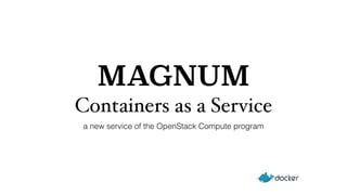 MAGNUM 
Containers as a Service 
a new service of the OpenStack Compute program 
 