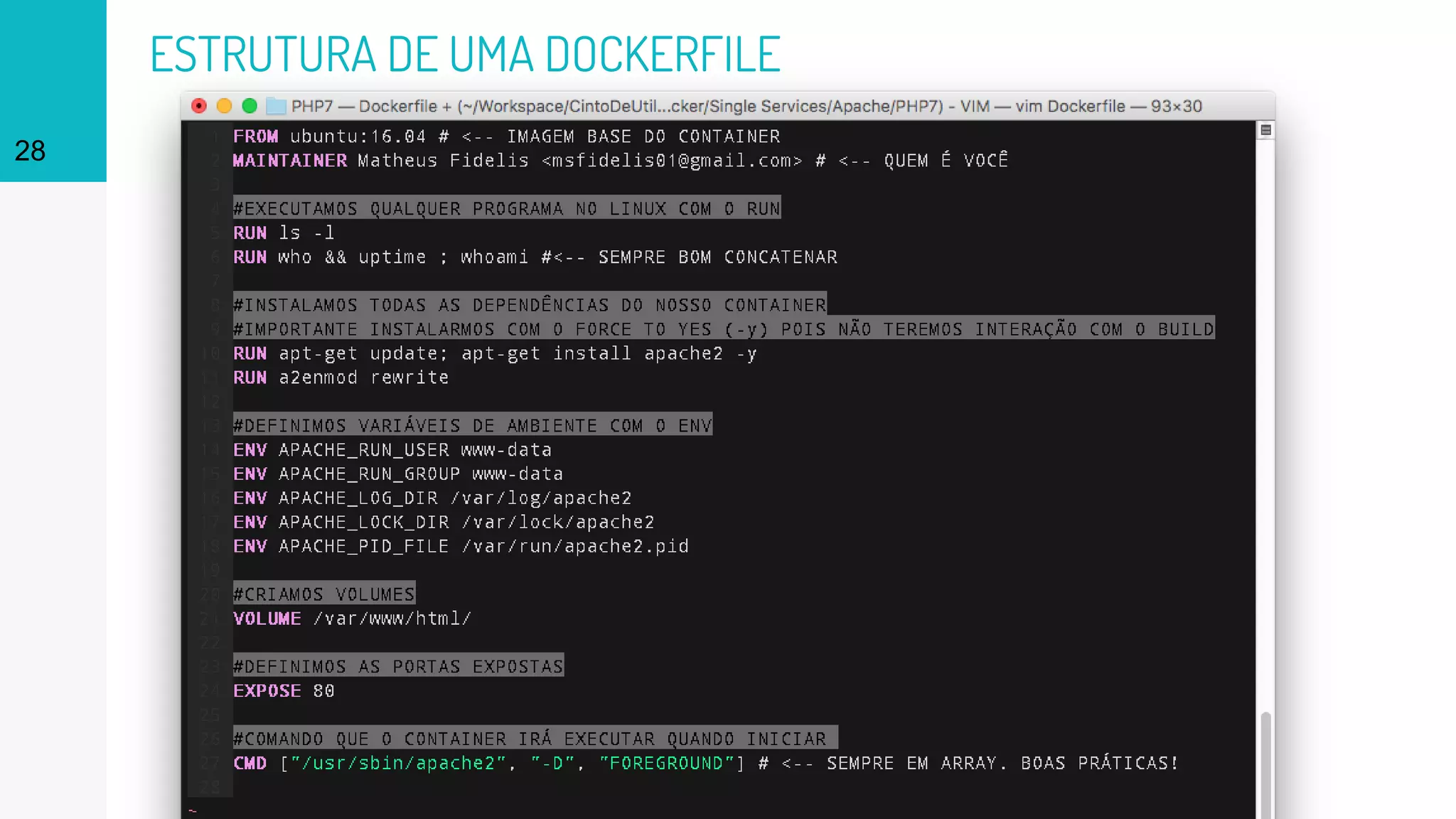 ESTRUTURA DE UMA DOCKERFILE
28
 