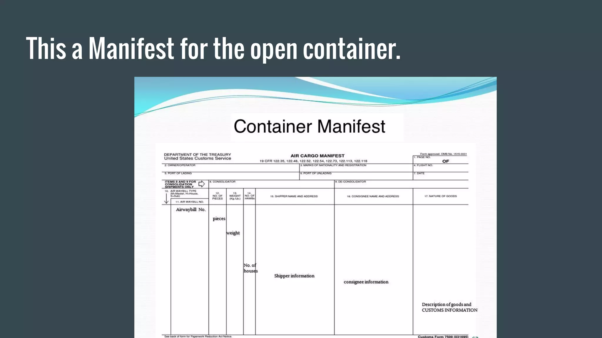 This a Manifest for the open container.
 