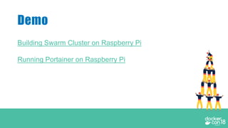 Building Swarm Cluster on Raspberry Pi
Running Portainer on Raspberry Pi
Demo
 