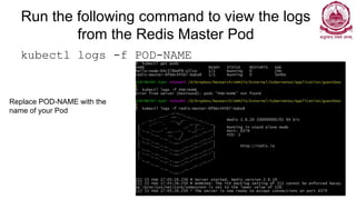 Run the following command to view the logs
from the Redis Master Pod
kubectl logs -f POD-NAME
Dr Ganesh Neelakanta Iyer 110
Replace POD-NAME with the
name of your Pod
 