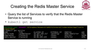 Creating the Redis Master Service
• Query the list of Services to verify that the Redis Master
Service is running
• kubectl get service
Dr Ganesh Neelakanta Iyer 112
 