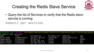 Creating the Redis Slave Service
• Query the list of Services to verify that the Redis slave
service is running
kubectl get services
Dr Ganesh Neelakanta Iyer 119
 