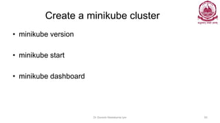 Create a minikube cluster
• minikube version
• minikube start
• minikube dashboard
Dr Ganesh Neelakanta Iyer 93
 