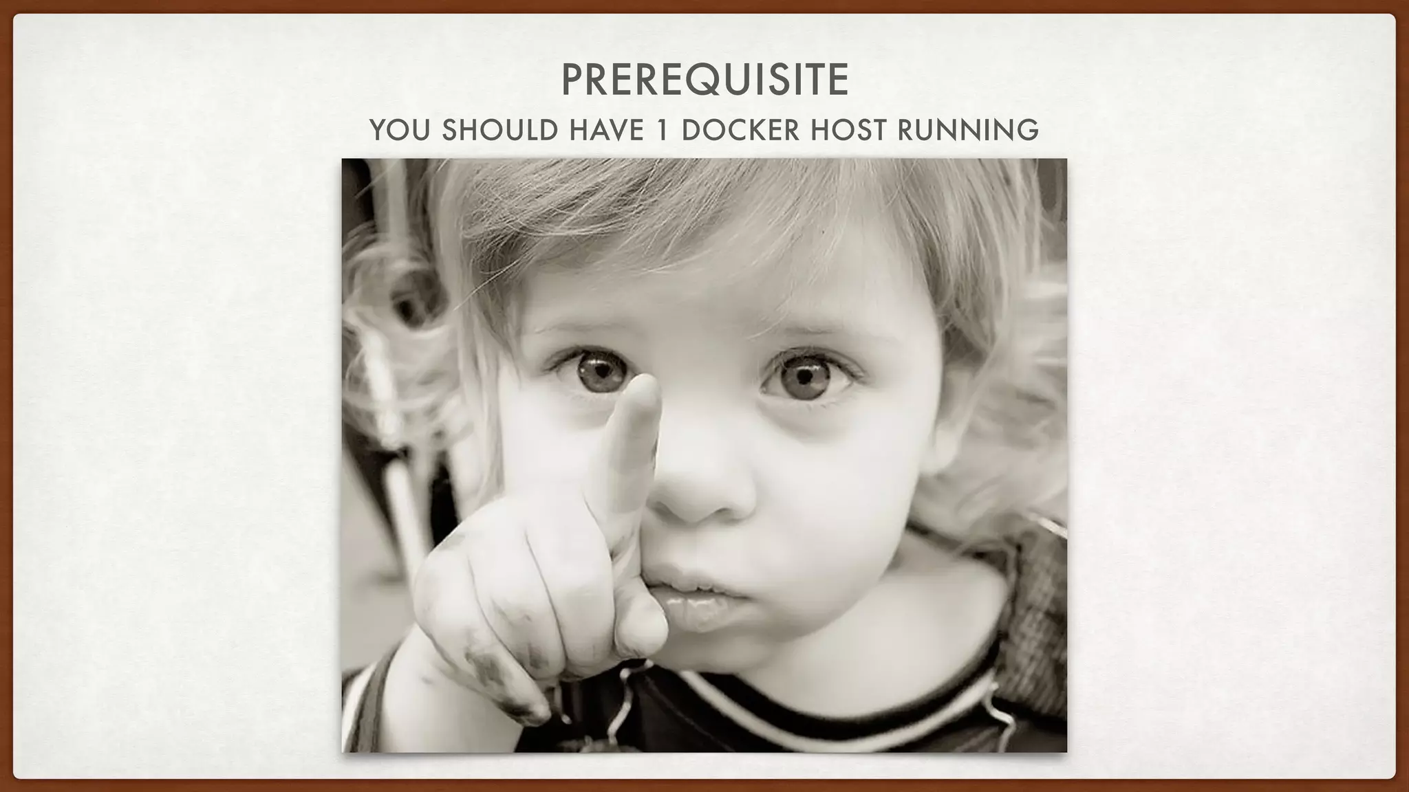 YOU SHOULD HAVE 1 DOCKER HOST RUNNING
PREREQUISITE
 