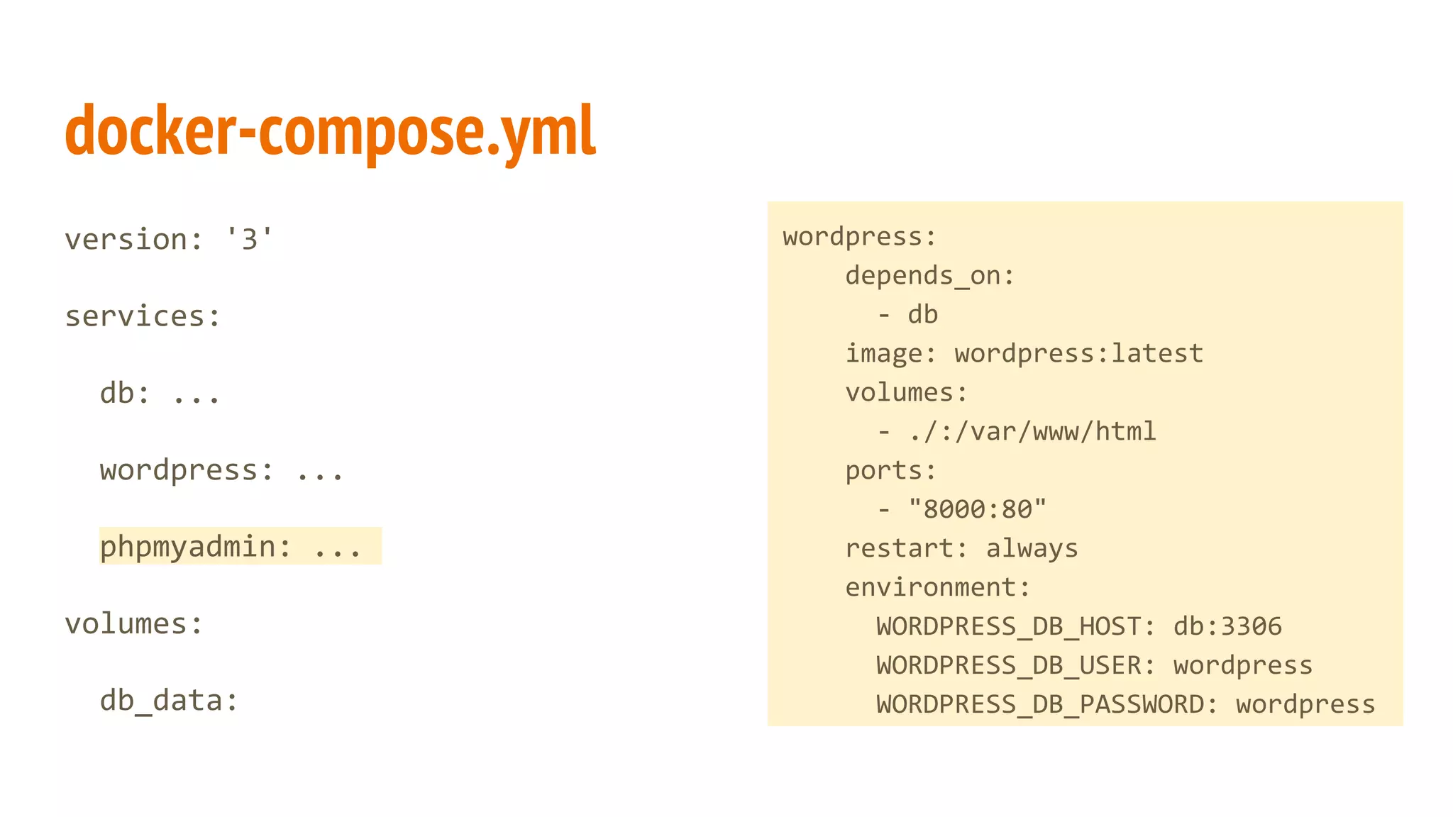 $ docker-compose
Para crear e iniciar los containers (-d indica en background):
$ docker-compose up -d
Para ver la lista de procesos:
$ docker-compose ps
Para detener y eliminar los containers:
$ docker-compose down
 