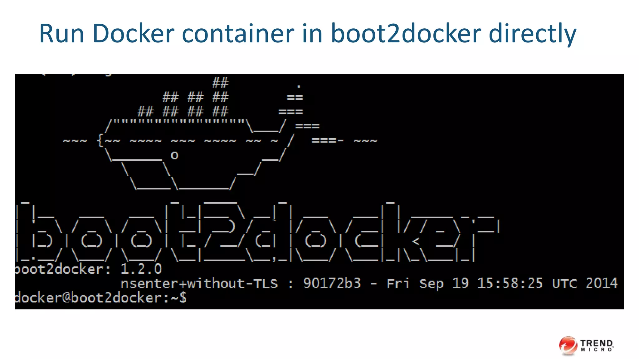 Run Docker container in boot2docker directly
 