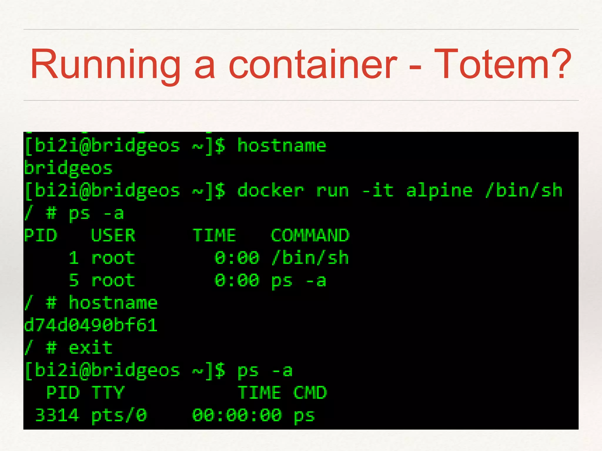 Running a container - Totem?
 