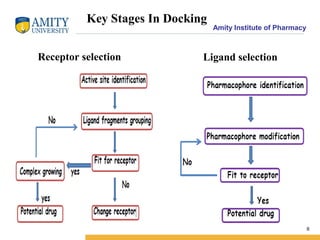 Amity Institute of Pharmacy
Receptor selection Ligand selection
6
Key Stages In Docking
 