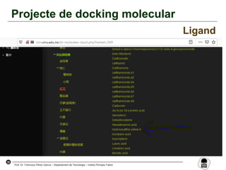 30
Prof. Dr. Francisco Pérez García – Departament de Tecnologia – Institut Pompeu Fabra
Projecte de docking molecular
Ligand
 