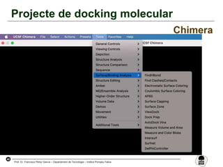 40
Prof. Dr. Francisco Pérez García – Departament de Tecnologia – Institut Pompeu Fabra
Projecte de docking molecular
Chimera
 