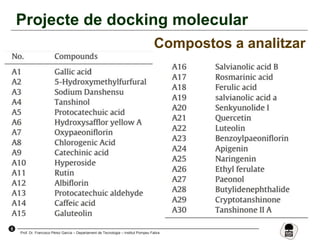 5
Prof. Dr. Francisco Pérez García – Departament de Tecnologia – Institut Pompeu Fabra
Projecte de docking molecular
Compostos a analitzar
 