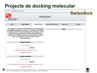 57
Prof. Dr. Francisco Pérez García – Departament de Tecnologia – Institut Pompeu Fabra
Projecte de docking molecular
Swissdock
 