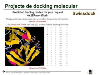 59
Prof. Dr. Francisco Pérez García – Departament de Tecnologia – Institut Pompeu Fabra
Projecte de docking molecular
Swissdock
 