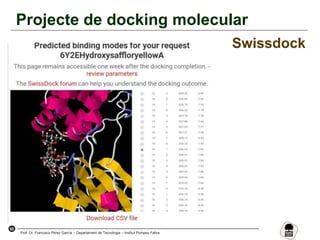 60
Prof. Dr. Francisco Pérez García – Departament de Tecnologia – Institut Pompeu Fabra
Projecte de docking molecular
Swissdock
 