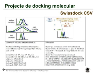 65
Prof. Dr. Francisco Pérez García – Departament de Tecnologia – Institut Pompeu Fabra
Projecte de docking molecular
Swissdock CSV
 