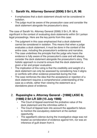 Case Law relating to Dock Statements in Sri Lanka | PDF